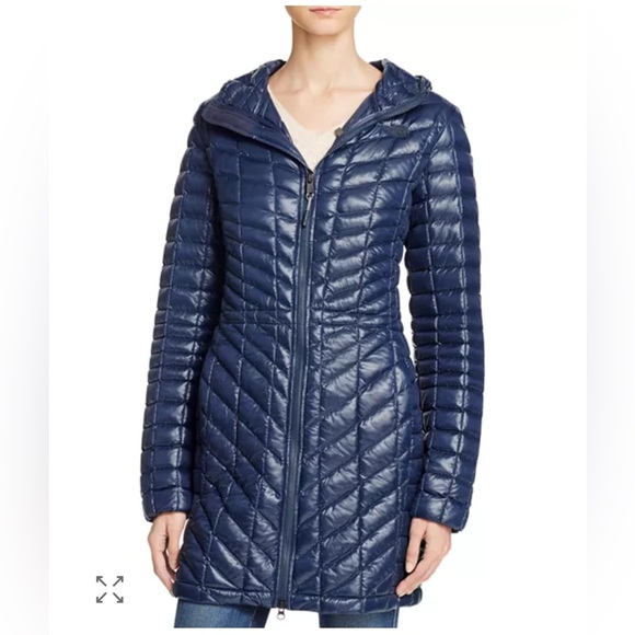 The North Face Thermoball Hooded Parka long blue sz L lightweight - Picture 1 of 9